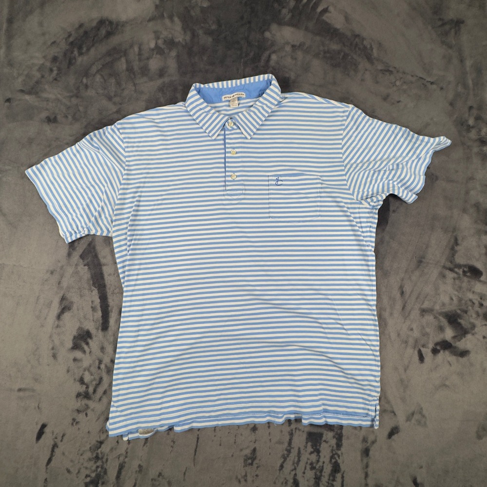 Peter Millar Polo Shirt Mens Large L Blue Striped Pima Cotton Short Sleeve